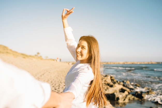 Couple walking on the beach