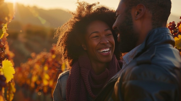 Free photo couple walking through a vineyard