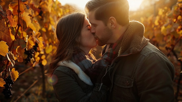 Free photo couple walking through a vineyard