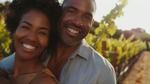 Free photo couple walking through a vineyard