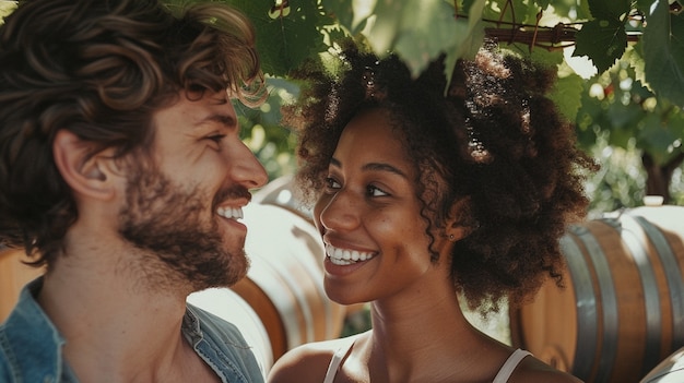 Free photo couple walking through a vineyard