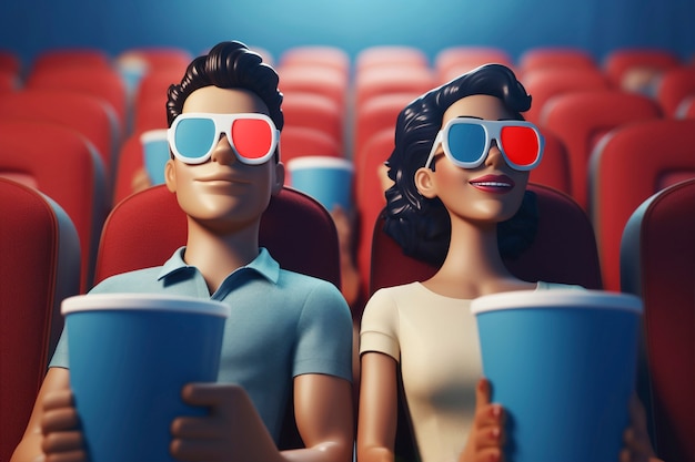 Free photo couple watching a movie at the cinema with 3d glasses