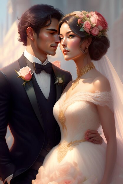 A couple in a wedding dress with a flower crown on their head