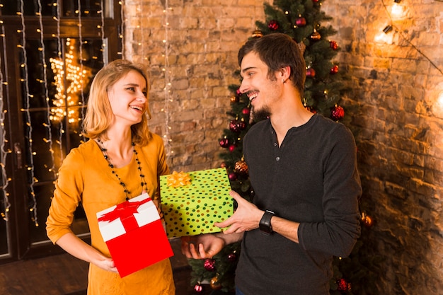 Couple with gift boxes