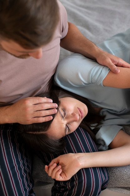 Free photo couple with person suffering from std