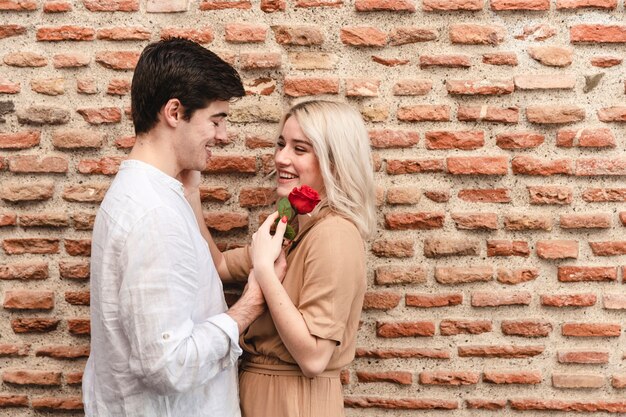 Couple with rose and copy space