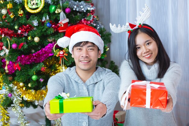 couples enjoying with christmas present