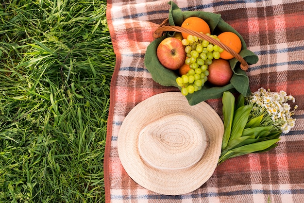 Free photo coverlet for picnic on green grass