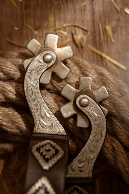 Cowboy background with spur accessories