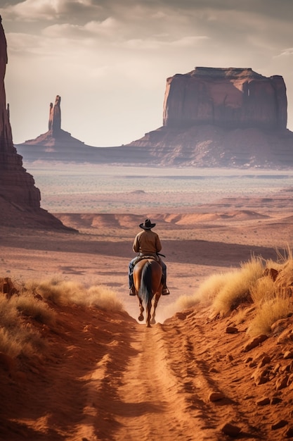 Free photo cowboy going in old western town