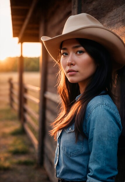 Cowboy portrait in daylight with out of focus landscape background