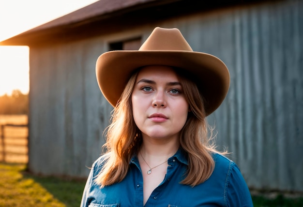 Cowboy portrait in daylight with out of focus landscape background