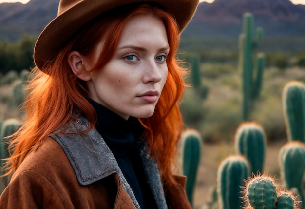 Cowboy portrait in daylight with out of focus landscape background