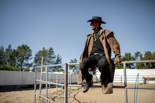 Free photo cowboy silhouette against warm light