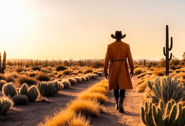 Free photo cowboy with hat in photorealistic environment