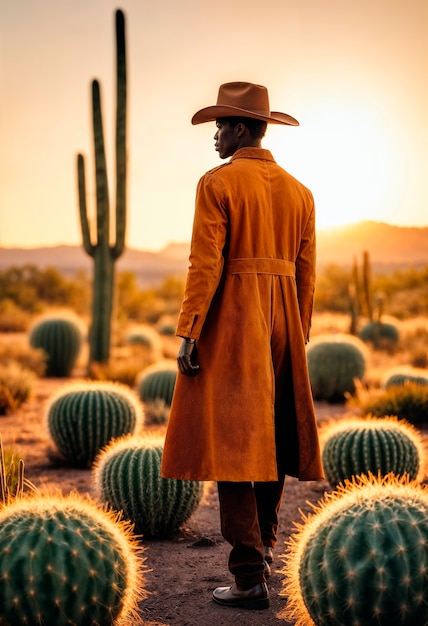 Free photo cowboy with hat in photorealistic environment