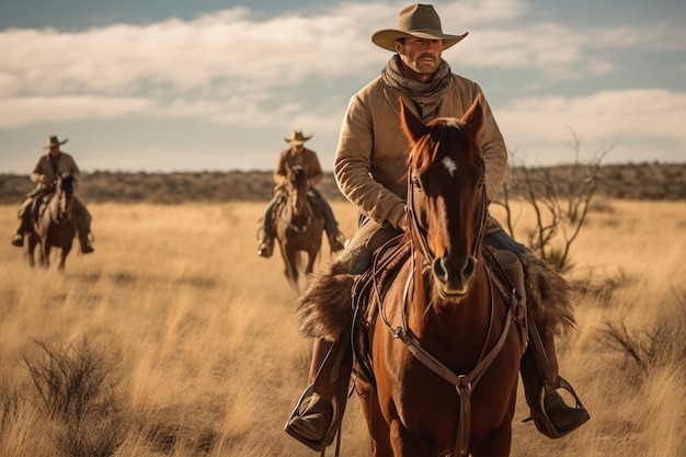 Free photo cowboys going in old western town