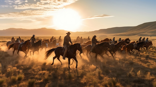 Free Photo cowboys going in old western town