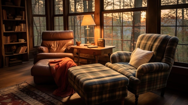 Free photo cozy chair in a cabinstyle bedroom interior