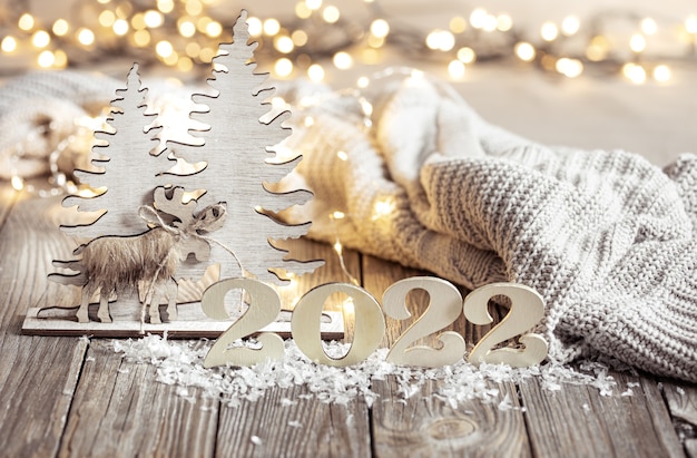 Free photo cozy festive composition with the numbers  and decor details close up