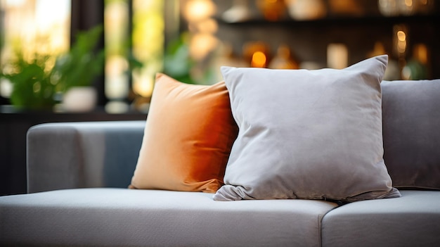 Free photo a cozy grey sofa with pillows for family relaxation