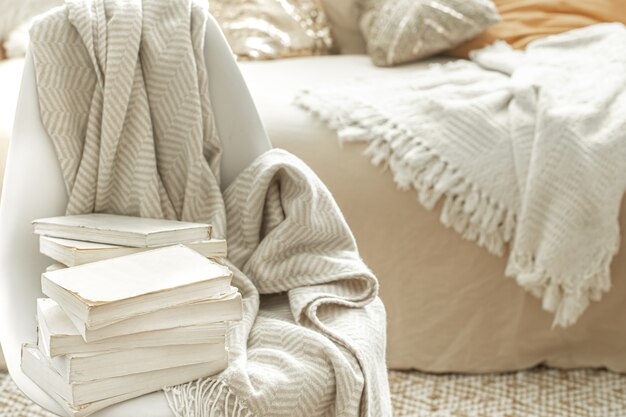 Cozy home atmosphere with books in the interior