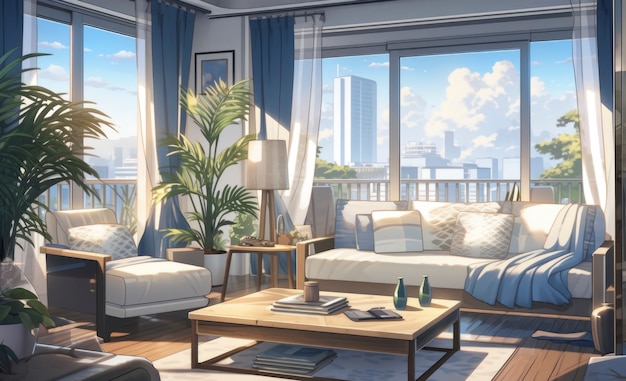 Cozy home interior in anime style