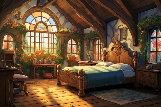 Cozy home interior in anime style