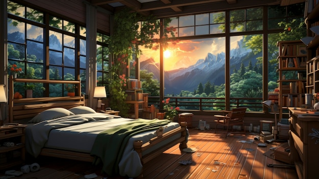 Free Photo cozy home interior in anime style