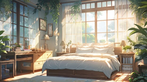 Cozy home interior in anime style