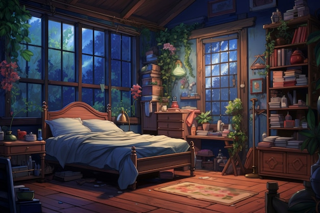 Cozy home interior in anime style