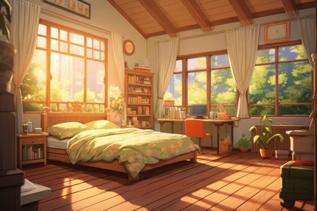 Cozy home interior in anime style