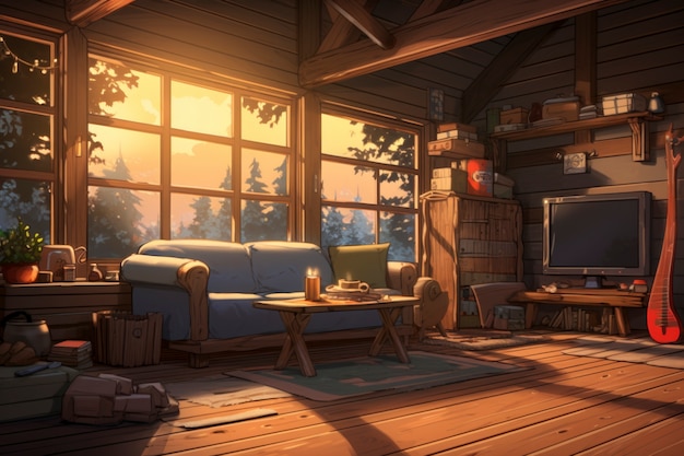 Free Photo cozy home interior in anime style