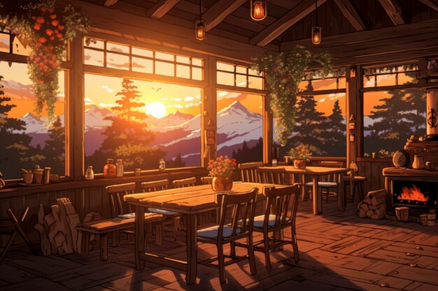 Cozy home interior in anime style