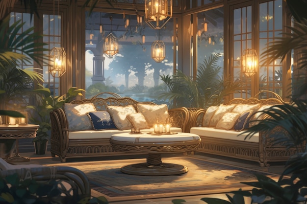 Cozy home interior in anime style