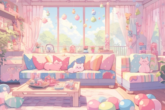 Cozy home interior in anime style