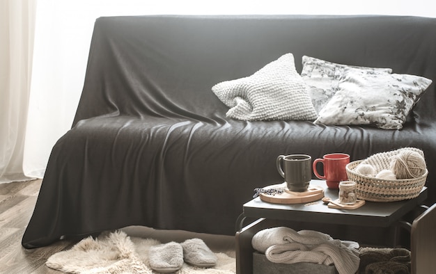 Free photo cozy home interior living room with black sofa