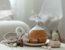 Free photo cozy still life with a humidifier in the interior of the room