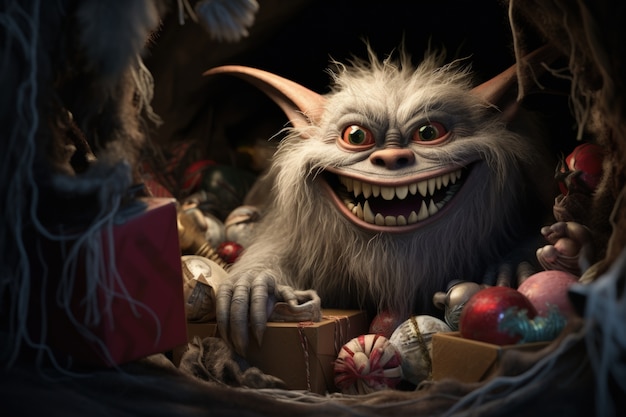 Free photo cranky creature illustrating the grinch