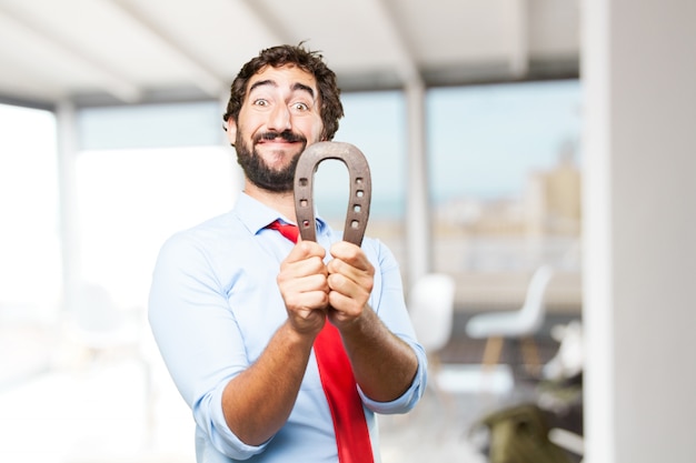 crazy businessman happy expression