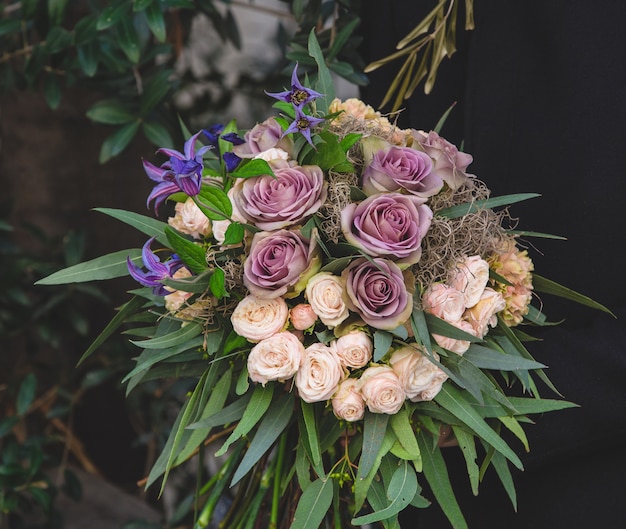 Cream color and purple set of flowers, flower art