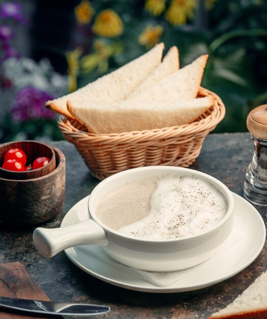 cream mushroom soup on the table