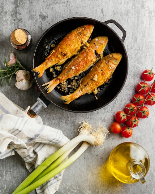 Free Photo creative arrangement of cooked fish