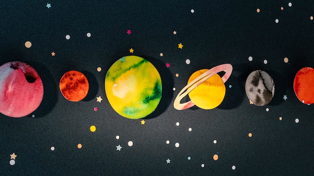 Creative assortment of paper planets