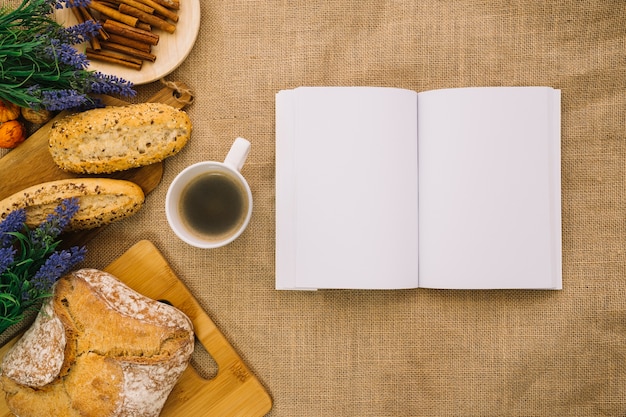 Creative book mockup with bread