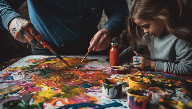 Creative child painting with messy vibrant colors generated by AI