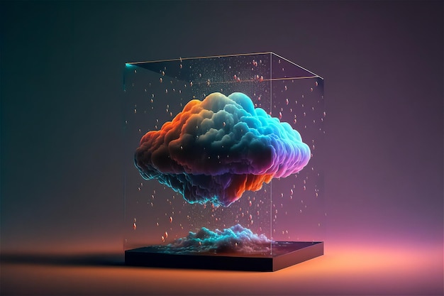 Creative cloud concept in glass cube Cloudscape digital metaverse infrastructure