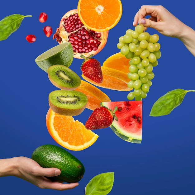 Free photo creative composition with fruits texture and vibrant colors