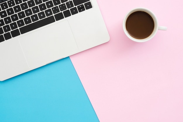 Creative flat lay photo of workspace desk