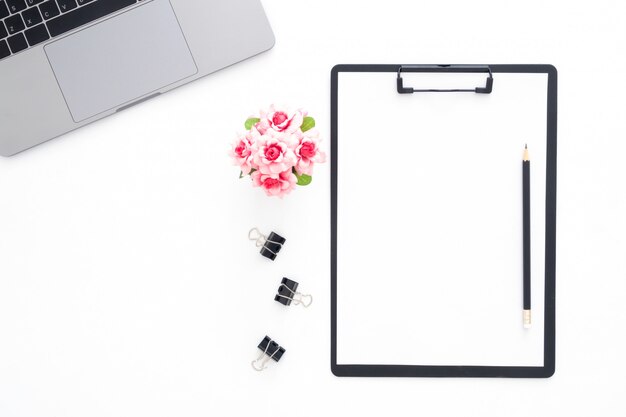 Creative flat lay photo of workspace desk